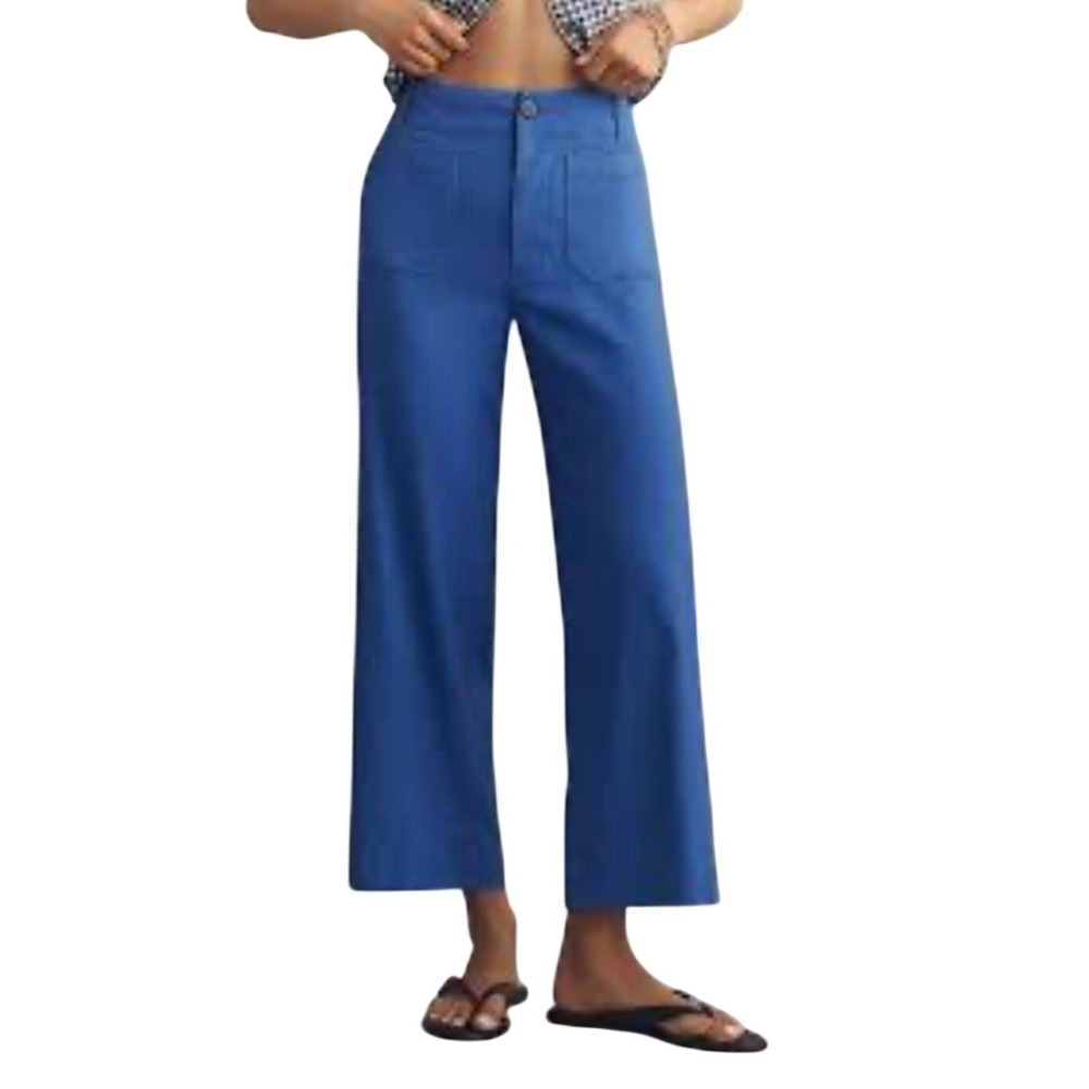Maeve by Anthropologie The Colette Cropped Wide-Leg Pants Blue Size 27 High Rise
